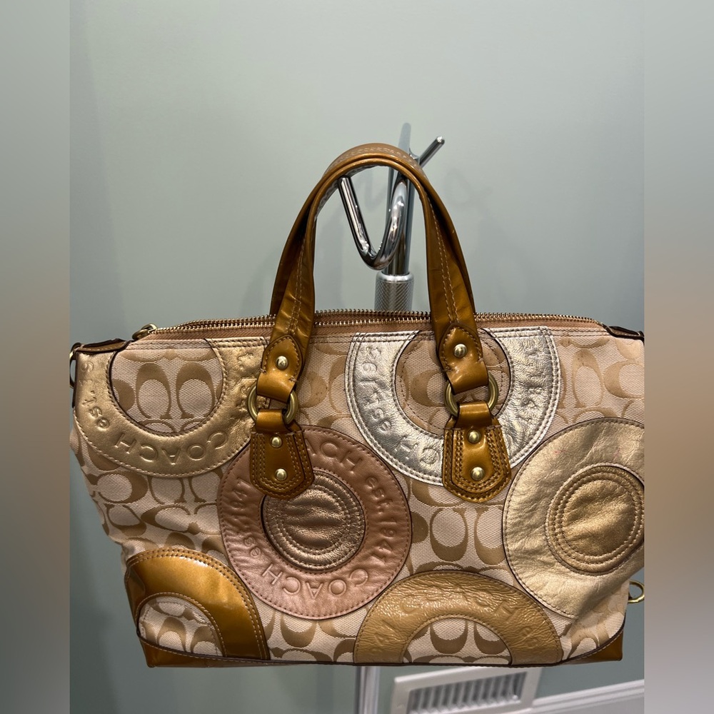 Coach Ashley Patchwork Metallic  Canvas Jacquard Satchel F15474 - Picture 7 of 10